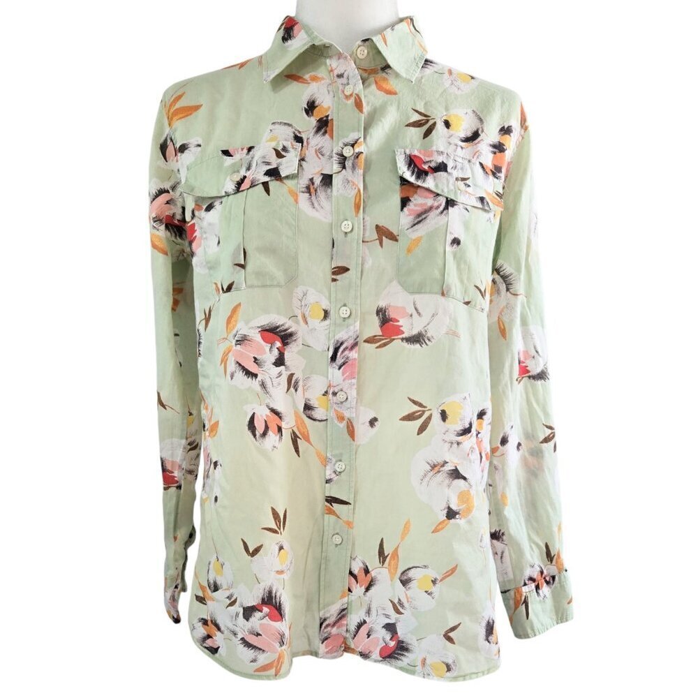 Lauren Ralph Lauren 100% Cotton Sage Green Floral Button-Up Shirt Romantic